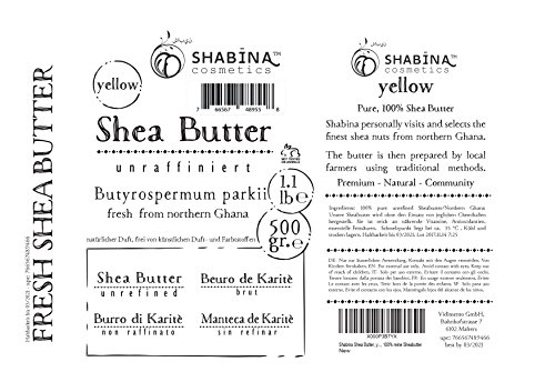 Shabina Shea Butter, yellow, pure, nature, premium, 100% reine Sheabutter, 500 gr, 1.1 lb – 407 - 3