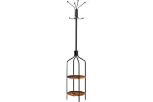 HOOBRO Perchero, Perchero con Forma de Árbol, Perchero de Pie para Ropa, con 8 Ganchos y 2 Estantes, Multifuncional, Estructura Metálica Estable, Sombreros, Bolsos, Paraguas, Marrón Vintage EBF81YM01