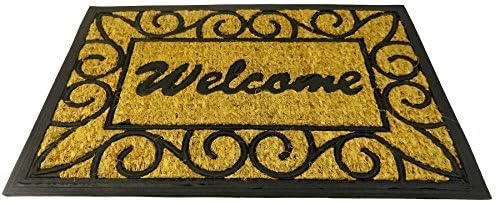 WELCOME TRELLIS THICK HEAVYWEIGHT COIR INDOOR OUTDOOR BLACK BEIGE DOOR MAT 40 X 60CM