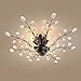 Produktbild DHG Amerikanisches Land Schlafzimmer Lampe, Kristall Schmiedeeisen Retro Garten kreative Beleuchtung, Persönlichkeit Zweig Wohnzimmer warme Restaurant Deckenleuchte,schwarz,4 Köpfe