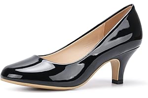 POOREVILL Women's Court Shoes Kitten Heels Wide Bridal Work Office Wedding Party Low Heel Pump Slip On Shoes