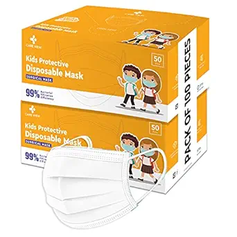 Careview KIDS 4 Ply Disposable Surgical Face Masks Pack of 100, White Color, PFE>95%,BFE>99%, SITRA, BIS (ISI), and CE certified (KIDS-4PLY-MASK)