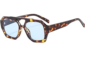 YAMEIZE 70s Retro Double Bridge Occhiali da Sole - da Pilota per Donna e Uomo - Occhiali da Sole Classici Hexagonal Quadrati da Guida