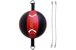SOO Sport Boxing Speed ​​Ball Double Ended Leather Inflator Dodge Speed ​​Ball Including 2 Rings Attachment for Gym MMA Boxing Punching Bag Training Equipment