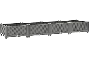 Homgoday Jardinière surélevée - Pot de fleurs - Jardinière surélevée - Pour extérieur, balcon, jardin, terrasse, fenêtre, herbes, bac à légumes - 160 x 40 x 23 cm - Polypropylène - Gris clair