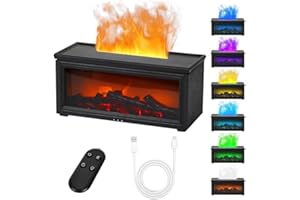VZYNDIR Difusor de Aromas con Chimenea 3D, 250ml Humidificador con Mando a Distancia, Difusor Aceites Esenciales con 7 Colores de Luces, 3 temporizadores, Apagado Automático, para Dormitorio Oficina