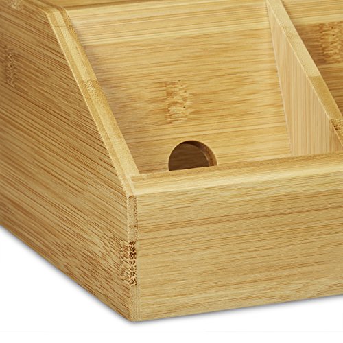 Relaxdays Schreibtisch-Organizer aus Bambus H x B x T: ca. 11 x 30 x 17,5 cm inklusive Handyhalter auch als Ladestation Aufbewahrungsbox für den Schreibtisch Organizer im Büro mit 5 Fächern, natur - 7