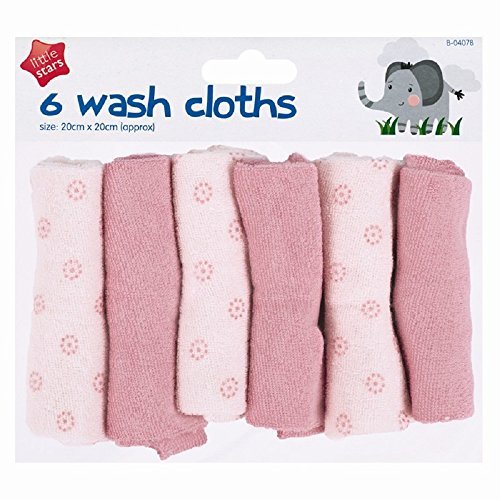 6 Baby Wash Cloths (20x20cm)- Blue or Pink- Face (Pink)