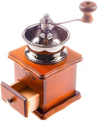 Manual Coffee Grinder, ESYN Adjustable Ceramic Burr Hand Coffee Bean Mill with Hand Crank and Wooden Drawer Base, Classic Design, Handy and Portable, for Grind Coffee Bean and Spices like Star Anise, Gloves or Cassia Bar, Delicate Household, Travel, or Camping Grinder, Ideal gift as a Ornament for Decorative Piece Purpose