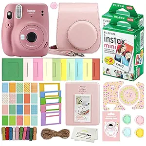 Fujifilm Instax Mini 11 Instant Camera with Case, 40 Fuji Films, Decoration Stickers, Frames, Photo Album and More Accessory kit (Dusty Pink)