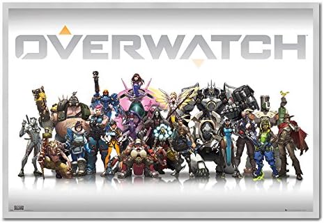 Overwatch Characters Poster Cork Pin Memo Board Silver Framed - 96.5 x 66 cms (Approx 38 x 26 inches)