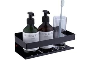 HomeHeng Self Adhesive Shower Shelf No Drilling, Stick on Bathroom Shelf Wall Mounted, 23cm/9in SUS304 Stainless Steel Shower Caddy, Shower Storage Organiser Matt Black Finish, H91107-23MB