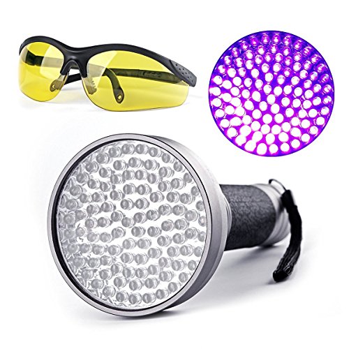 Duomishu Schwarzlicht Tachenlampe mit 100 LEDs und UV-Schutzbrille Ultra Violet Licht UV-Licht Handschwarzlicht -Fleck-Detektor zu Scorpions Bettwanzen Haustier Hund Katze Urin & Lecks Diagnose Überprüfen von Falschgeld Hotelzimmer Teppichen Möbel Gardinen Vorhänge und anderen Stoffen Ultraviolett Schwarzlicht Taschenlampe Professional UV Taschenlampe - 2