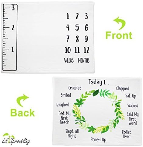 Lil Sproutling Double Sided Soft &amp; Smooth Fleece Baby Monthly Milestone Blanket - Beautiful Neutral Ruler Design On Front &amp; Achievements On Back - For Newborn Baby Girl Or Boy - Large 50" x 40" Size