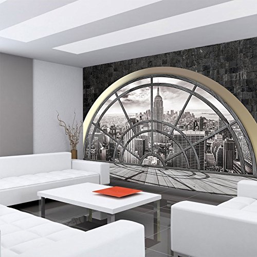 Fototapete 254×184 cm PREMIUM Wand Foto Tapete Wand Bild Papiertapete – New York Tapete New York Tower Skyline Fenster Ausblick Gebäude grau – no. 1364 - 6