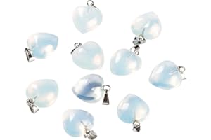 BEEFLYING 10 Pcs Natural Gemstone Heart Pendant Charms Opalite Charms Healing Stone Pendants for Jewelry Making Crafts Supplies