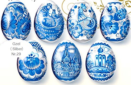 Ukrainisches-Kunsthandwerk, Ostereier Schrumpffolie. Gzel mit Silberrand Neu. Nr.29 reicht für 7 Eier