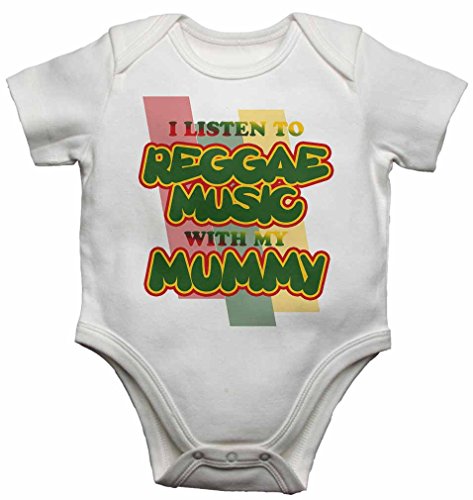 I Listen to Reggae Music With My Mummy - Baby Vests Bodysuits Baby Grows Personalised Graphic for Music Lover - Boys, Girls - White - 3 - 6 Months