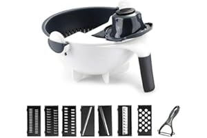 YUNHIGH 9 in 1 taglia verdure con colino, mandolina da cucina multifunzione manuale con 7 lame in acciaio inox per tagliare insalata frutta e verdura