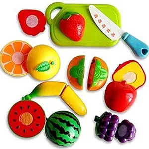 Trends Maker Realistic Sliceable Cutting Play Kitchen Toy with Fruits Knife, Plate and Cutting-Board for Kids (Multicolour) - Set of 7pcs