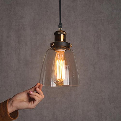 Samber Klarglas Schatten Deckenleuchte Kronleuchter Vintage Retro Anhänger Lampenschirm, E27 Lampe Basis (Leuchtmittel nicht enthalten), glas, Bernsteinfarben, YD33B - 5