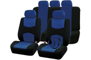 REBECA SHOP Fundas de asiento de coche con funda de volante y cinturón A18 (azul oscuro)