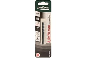 GRÖNE Punte per Metallo - Acciaio HSS - Set di Due - Compatibili con Macchine a Mandrino Tradizionali - Elevata Velocità di Taglio - Non Si Surriscalda - 3,5 mm 2 pz.