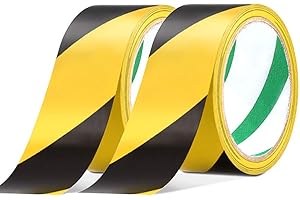 YTBUBOR Safety Tapes 2 Pack 48mmX20m Black & Yellow Self Adhesive Hazard Warning Tape