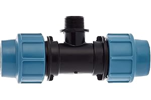 HYDROBIL Racor MDPE de Fontanería para Tuberías de Agua, Adaptador Te 25mm x 3/4" BSP Macho x 25mm, para Tubería de Plástico MDPE, 16 Bar, Temp. Máx. 45°C, Racores de Compresión