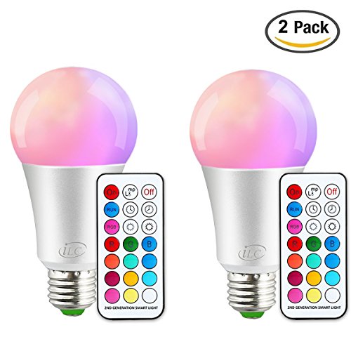 iLC Bombillas Colores RGBW LED Bombilla Regulable Cambio de Color 10W E27 Edison - RGB 12 Color - Control remoto Incluido para Casa/ Decoración / Bar / Fiesta / KTV Ambiente Ambiance Iluminación (Pack de 2)