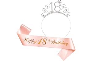 Ouceanwin Birthday Crown Sash Girl Decoration Set, Crystal Tiara Crown 18th Birthday Girl Decoration Rhinestone Headband Birthday Gift for 18 Years Girls Birthday Party Decoration