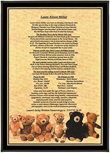 PERSONALISED 40th BIRTHDAY GIFT- Over 70 Amazing Facts About The Day You Were Born in a beautiful Classic Teddy background