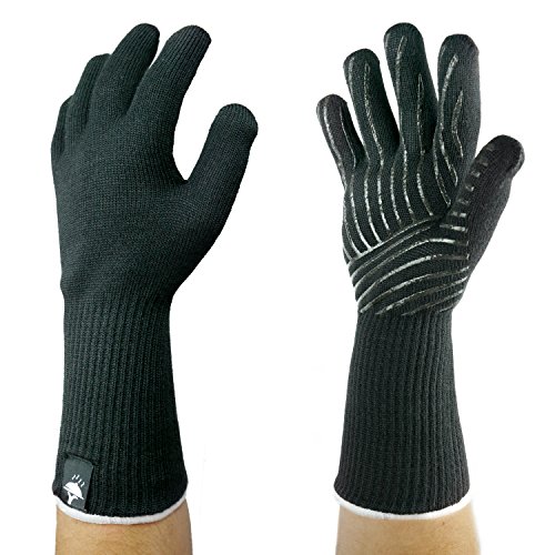 Ofenhandschuhe hitzebeständig und feuerfest bis zu 500 °C im 2er Set - 36cm extra lang für den sicheren Einsatz als Grillhandschuhe & Topfhandschuhe zum Kochen, Grillen oder Backen - schwarz