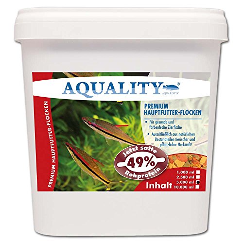 AQUALITY PREMIUM Hauptfutter-Flocken 5.000 ml (Top Premium Fischfutter Flocken mit satten 49% Rohprotein - das wertvolle Nature Hauptfutter. Aussschließlich aus natürlichen Bestandteilen tierischer und pflanzlicher Herkunft. Ohne künstliche Farbstoffe!!! Für gesunde und farbenfrohe Aquarium Zierfische)