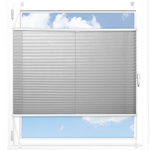 Plissee Rollo / Jalousie | Sichtschutz ohne Bohren, Klemmfix | Faltstore in moderner Crushed Optik | Hellgrau | Größe wählbar (100 cm Länge x 90 cm Breite)