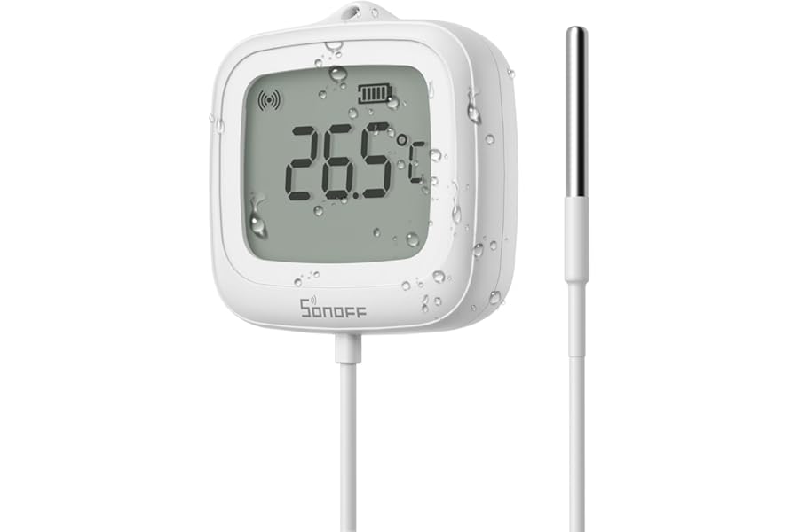 SONOFF SNZB-02LD Zigbee Waterproof Temperature Sensor with 1.5M Stainless Steel Probe, LCD Display, -40~115°C Range, APP Monitoring, Magnetic Mount, Works with Zigbee Hub