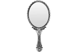 minkissy Vintage Handheld Mirror Makeup Mirror Oval Embossed Flower Vanity Mirror Antique Travel Personal Cosmetic Mirror