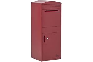 Large Smart Parcel Box with Curved Roof Top Dark Red Strong Metal Drop Box with Front Access Door for Safe and Secure Multiple Deliveries Wall Floor Gate Mounting Weatherproof Outdoor Delivery Box