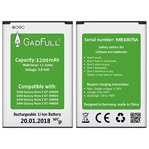 GadFull® Akku für Samsung Galaxy Note 3 | 2018 Baujahr | Entspricht dem Original EB-B800BE Lithium-Ionen-Akku der Modelle GT-N9000 | GT-N9005 | GT-N 9006 | GT-N9009 | Ersatz Handy-Akku für Ihr Smartphone | Perfekt als Ersatz-Akku reviews GadFull® Akku für Samsung Galaxy Note 3 | 2018 Baujahr | Entspricht dem Original EB-B800BE Lithium-Ionen-Akku der Modelle GT-N9000 | GT-N9005 | GT-N 9006 | GT-N9009 | Ersatz Handy-Akku für Ihr Smartphone | Perfekt als Ersatz-Akku