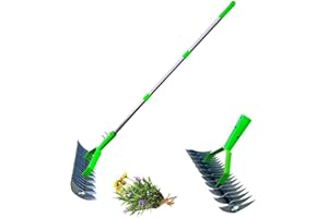 AMOTEE Lawn Aerator Scarifier with Handle, Lawn Aerator Spikes Aerating Tool, Manual Lawn Grass Soil Aeration Scarification for Lawn Care & Maintenance, Dethatching Rake, Removing Dead Leaves (1.3M B)