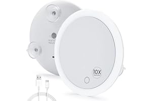 Mavoro Specchio Ingranditore LED 17 cm con 3 ventose forti | Ingrandimento 10X | Specchio trucco & cosmetico da viaggio portatile illuminato (batteria integrata ricaricabile USB-C | 10X)