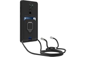 yanasuo Kameraschutz Silikon Handykette Hülle kompatibel mit Xiaomi Redmi Note 8 Pro, Metall Ring Halter Handy Cover,Verstellbarer Halskette Handyhülle-Schwarz