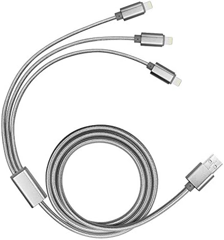 Multi USB cable, 4ft Nylon braided 3 in 1 USB charging cable adapter plug with 3 Lightning USB for iPhone7, 6s, 6, 6 Plus, 5 / 5S / 5C,SE, Ipad(Silver)