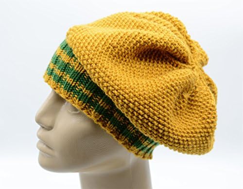 Knit beret, Woman winter hat in mustard and green, Women winter beret, Warm hat beanie, Chunky winter hat, Hand knit beanie