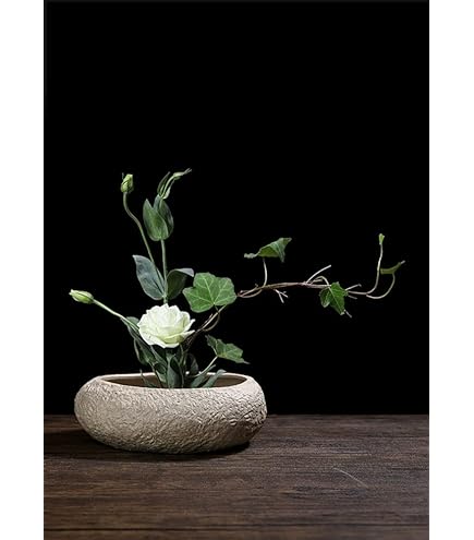 Vaso Ikebana Giapponese In Ceramica Con Rana Per Fiori – Set Per Composizioni Floreali, Design Opaco E Vintage, Nero Con Macchie, Misura 17,3 Cm