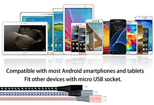 Micro cable 3Pack 1.8M, Xinfaxin Premium Nylon Braided USB Charging Cables for Samsung, LG, Motorola, Nexus, HTC,Sony, Android Devices and More (Rose Gold gray,gray white,black white) - 6