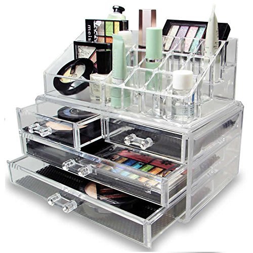 LaRoc Clear Acrylic Cosmetic Organizer with Drawers Makeup Jewelry Display Box Case
