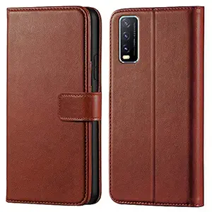Dgeot Leather Flip Cover Compatible with Vivo Y20A-Brown