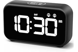 HOMVILLA Réveil Numérique LED avec Fonction Snooze, 2 Alarmes, Rechargeable USB 12 / 24H pour Bureau de Chambre