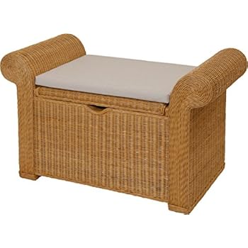 Stabile Sitzbank Flur aus echtem Rattan / Bad-Hocker Sitz-Bank Natur